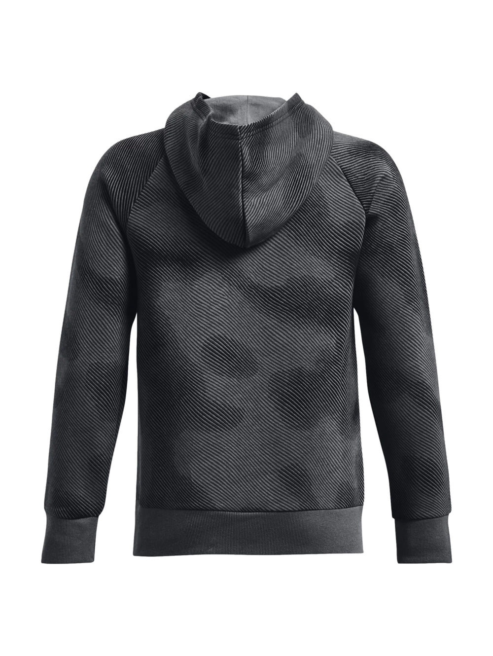 Sudadera deportiva Under Armour color negro con estampado sutil, capucha y bolsillo frontal.