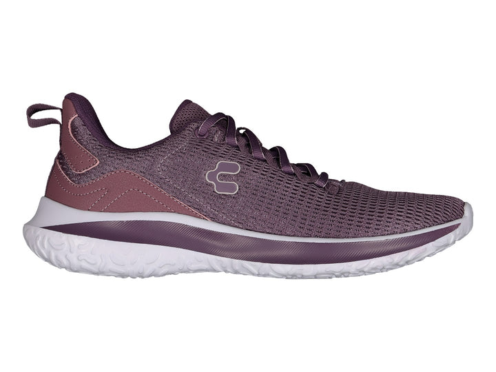 Tenis deportivos Charly en color morado con suela blanca y tejido de malla transpirable.