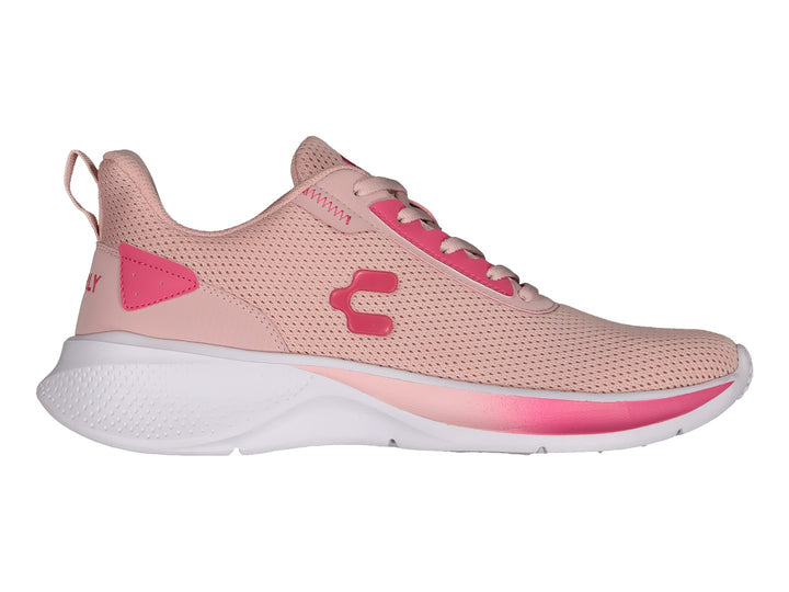 Tenis deportivos Charly color rosa con suela blanca y detalles en rosa fuerte.