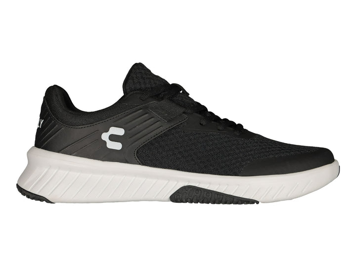 Tenis deportivos Charly en color negro con suela blanca y detalles sintéticos laterales.