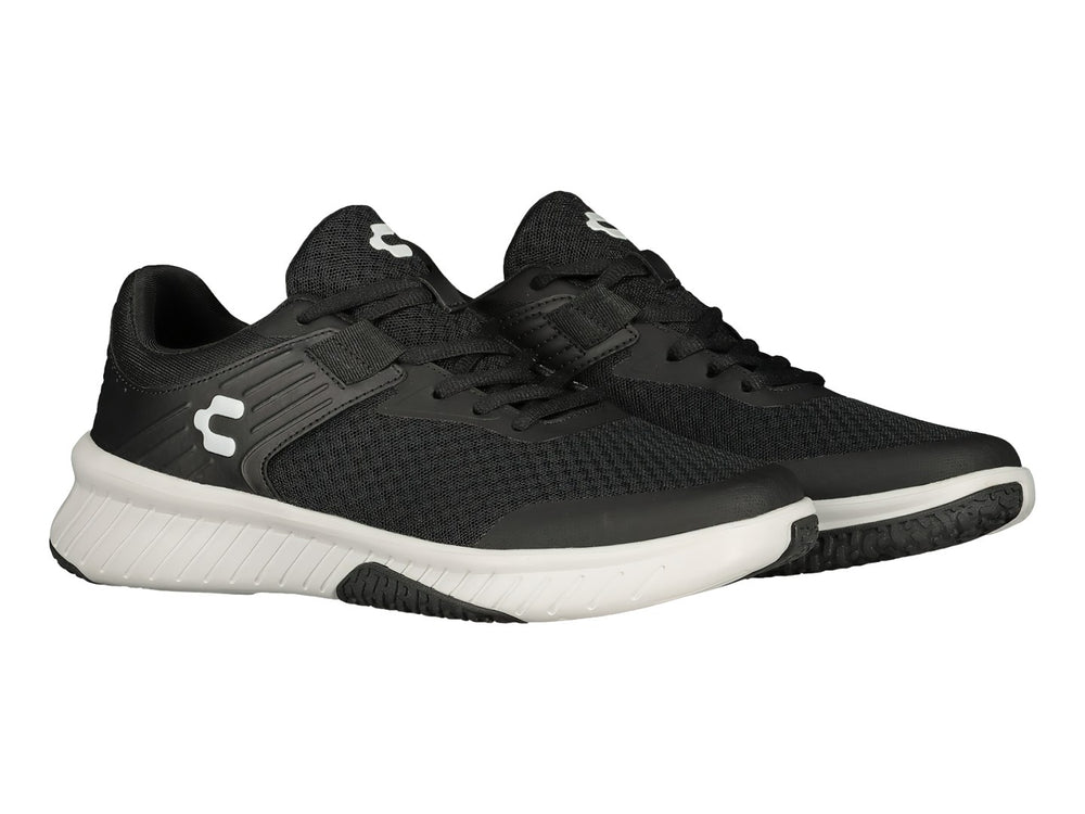 Tenis deportivos Charly en color negro con suela blanca y detalles sintéticos laterales.