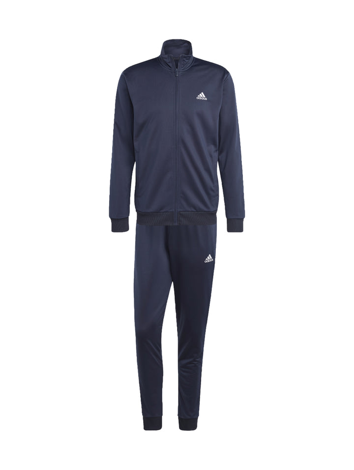 Conjunto deportivo Adidas en color azul marino, compuesto por una chaqueta con cierre y pantalón largo.