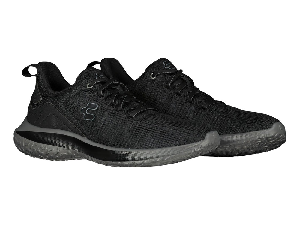 Tenis deportivos Charly color negro con suela gris oxford y tejido de malla.