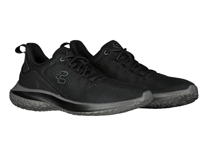 Tenis deportivos Charly color negro con suela gris oxford y tejido de malla.