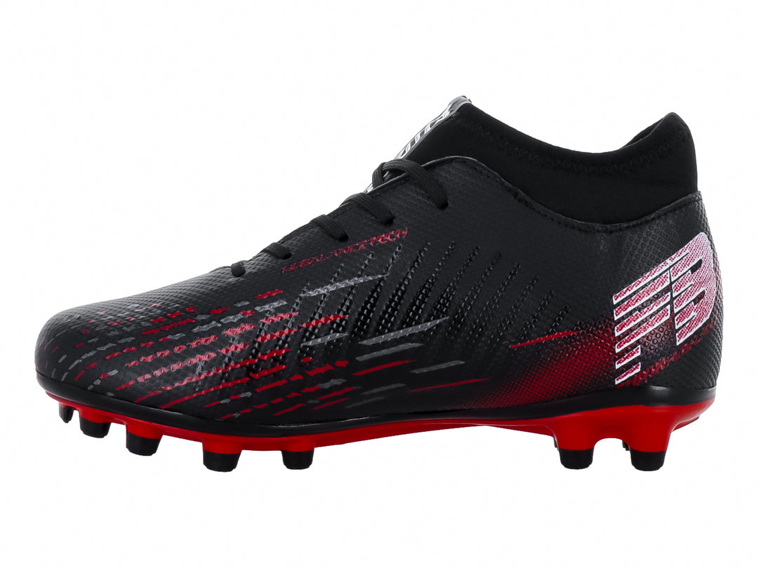 Zapato de fútbol Furia para niños en color negro con suela roja y detalles blancos