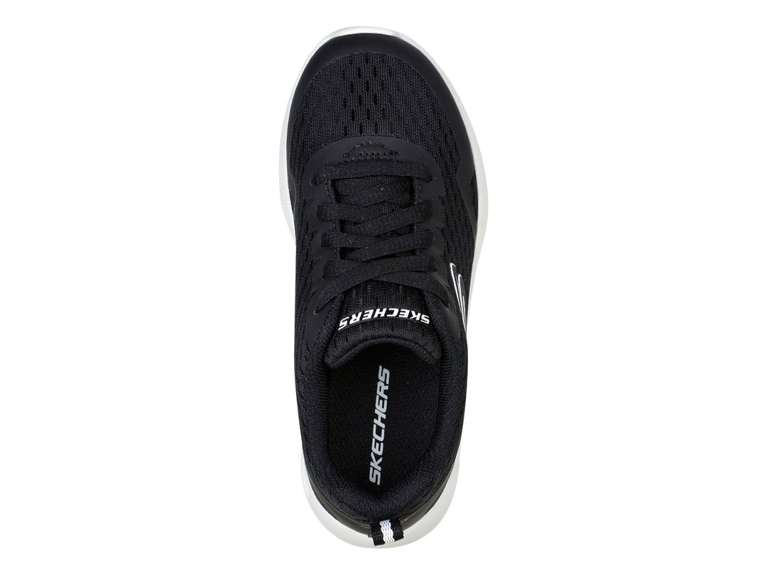 Tenis deportivos Skechers MicroSpec Max color negro con suela blanca.
