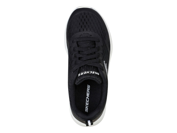 Tenis deportivos Skechers MicroSpec Max color negro con suela blanca.