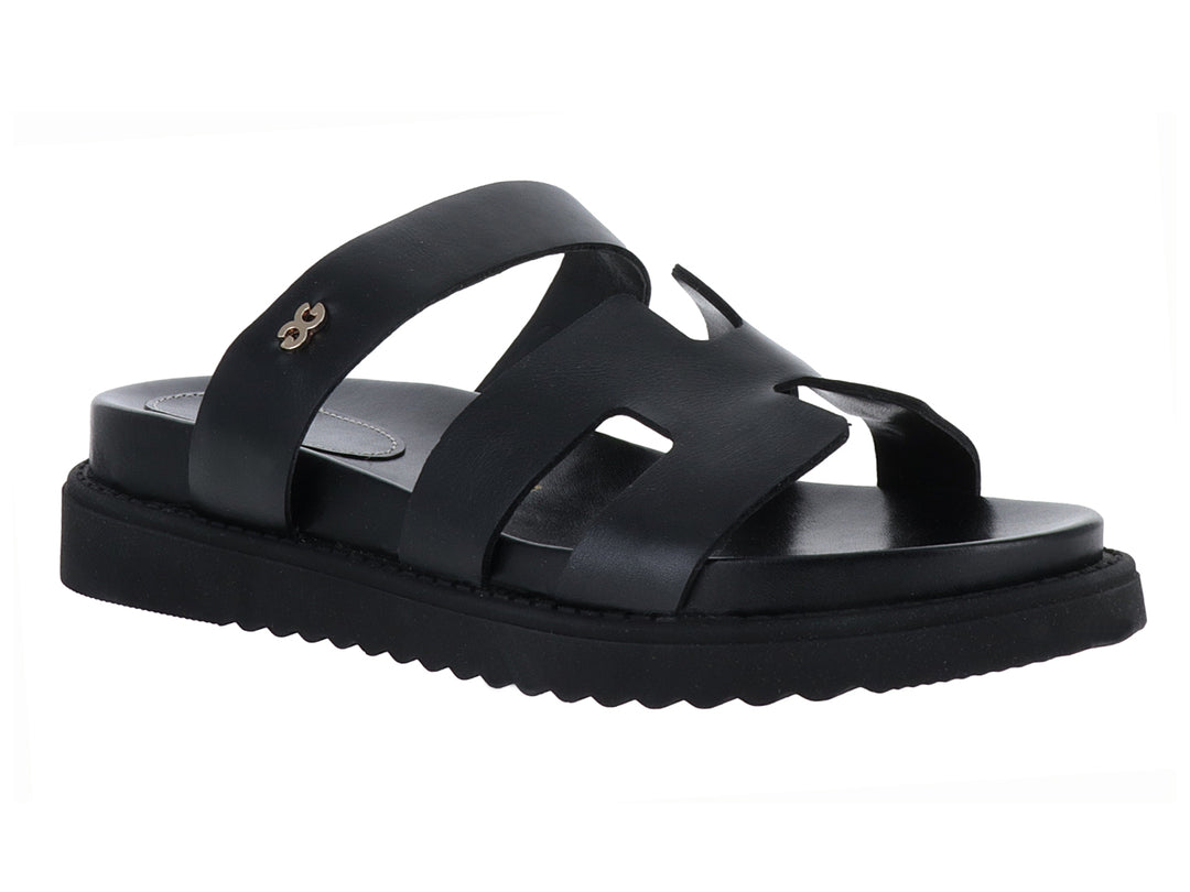 Sandalia negra de plataforma para mujer con correas anchas y suela track