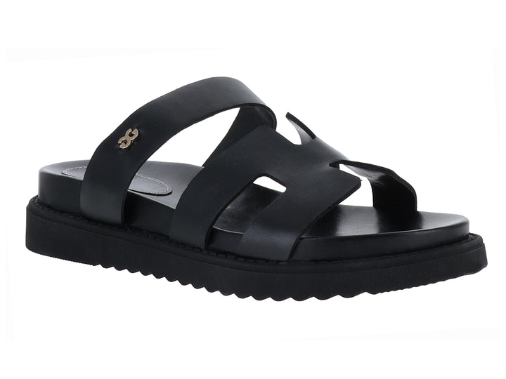 Sandalia negra de plataforma para mujer con correas anchas y suela track