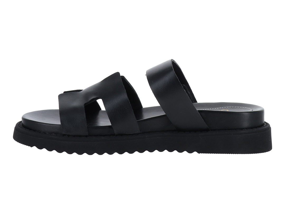 Sandalia negra de plataforma para mujer con correas anchas y suela track