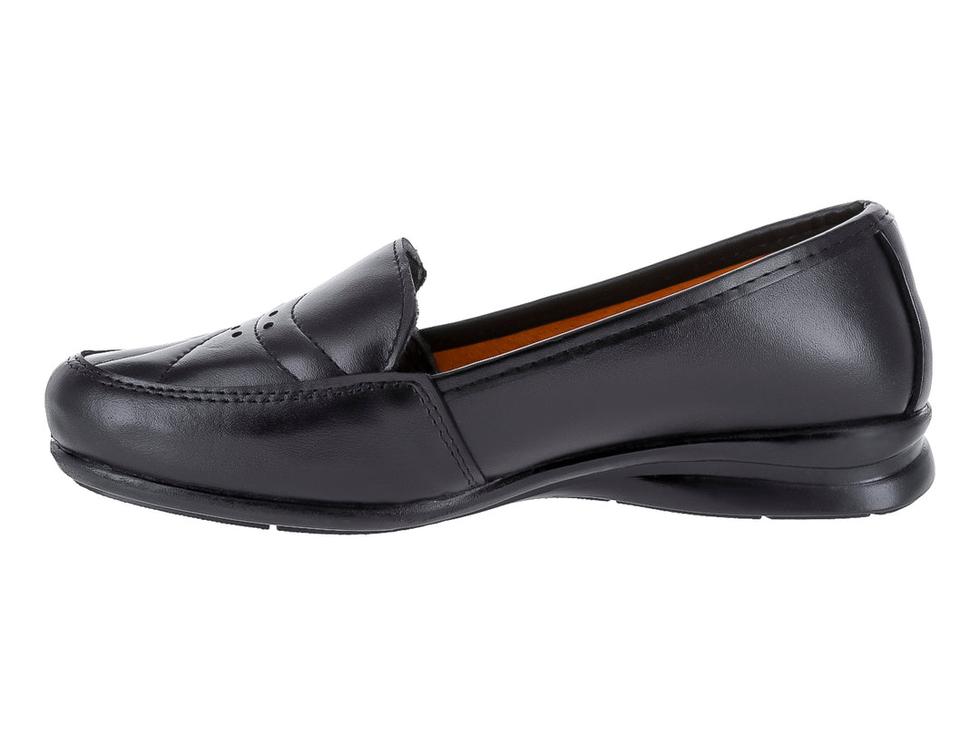 Zapato plano tipo mocasín de piel color negro para Mujer.