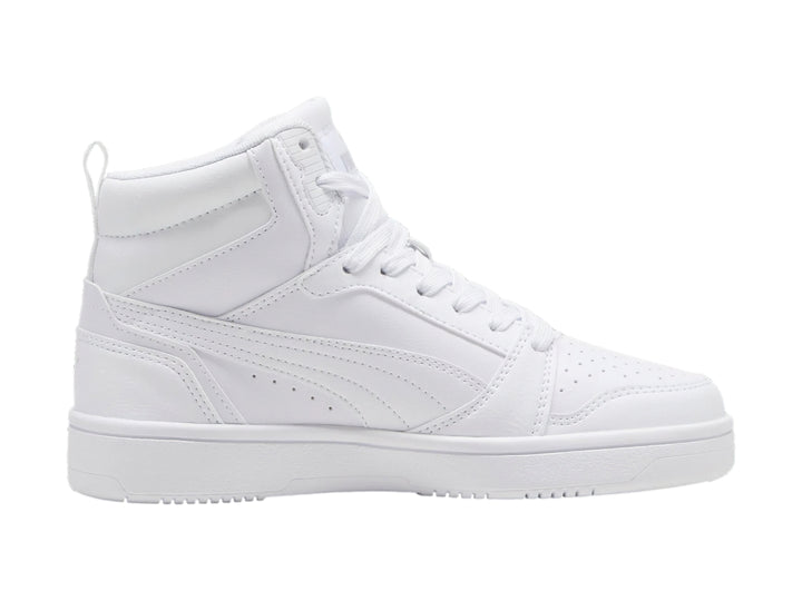 Tenis PUMA Rebound V6 Mid Blancos y Grises para Nino