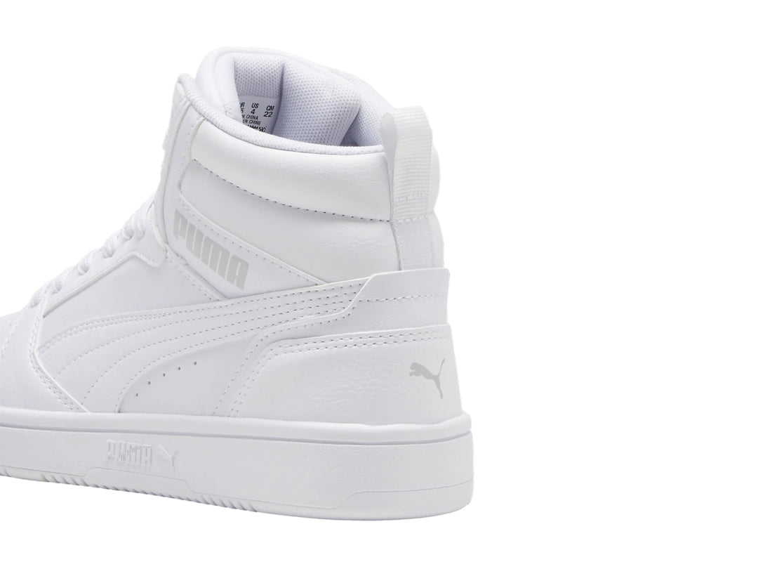 Tenis PUMA Rebound V6 Mid Blancos y Grises para Nino