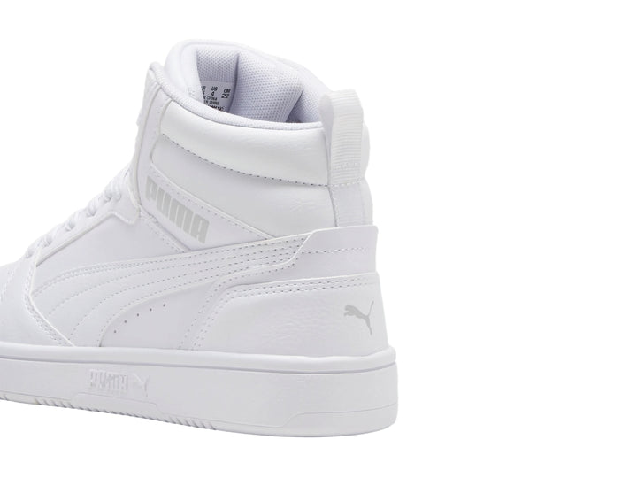 Tenis PUMA Rebound V6 Mid Blancos y Grises para Nino