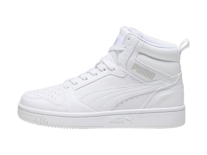 Tenis PUMA Rebound V6 Mid Blancos y Grises para Nino