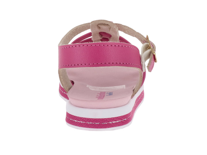 Sandalia rosa para niña de la marca Molekinha con correas frontales, hebilla ajustable y suela blanca dentada.