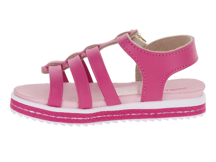 Sandalia rosa para niña de la marca Molekinha con correas frontales, hebilla ajustable y suela blanca dentada.