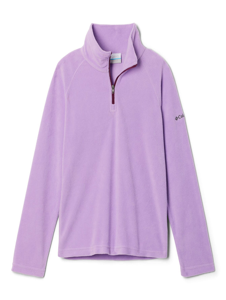 Sudadera Columbia morada de tela fleece con media cremallera para niños.