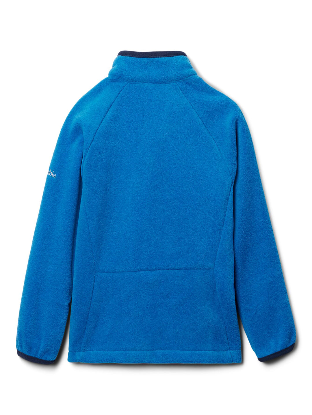 Chaqueta de fleece Columbia color azul brillante con bolsillo frontal en azul marino y cierre completo.