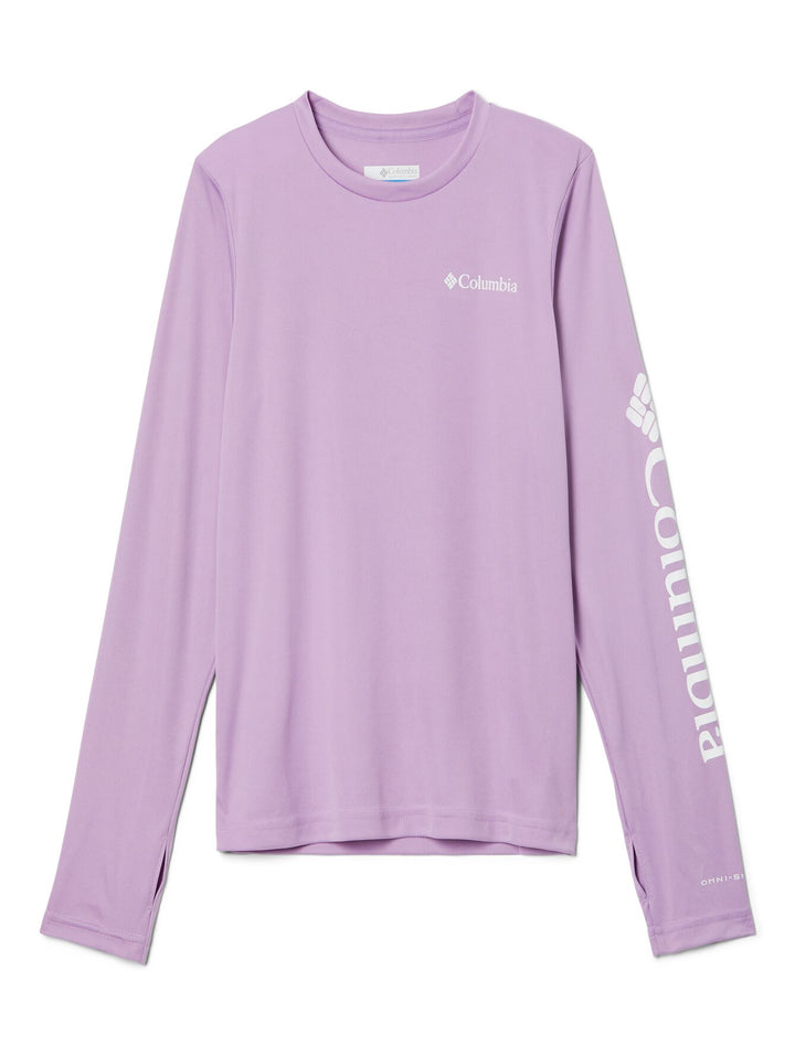 Camiseta de manga larga color morado claro de la marca Columbia para niños y niñas.