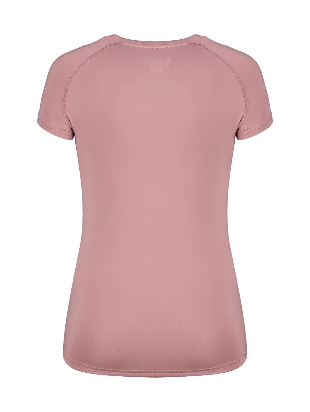 Playera deportiva color rosa con manga corta y cuello redondo.
