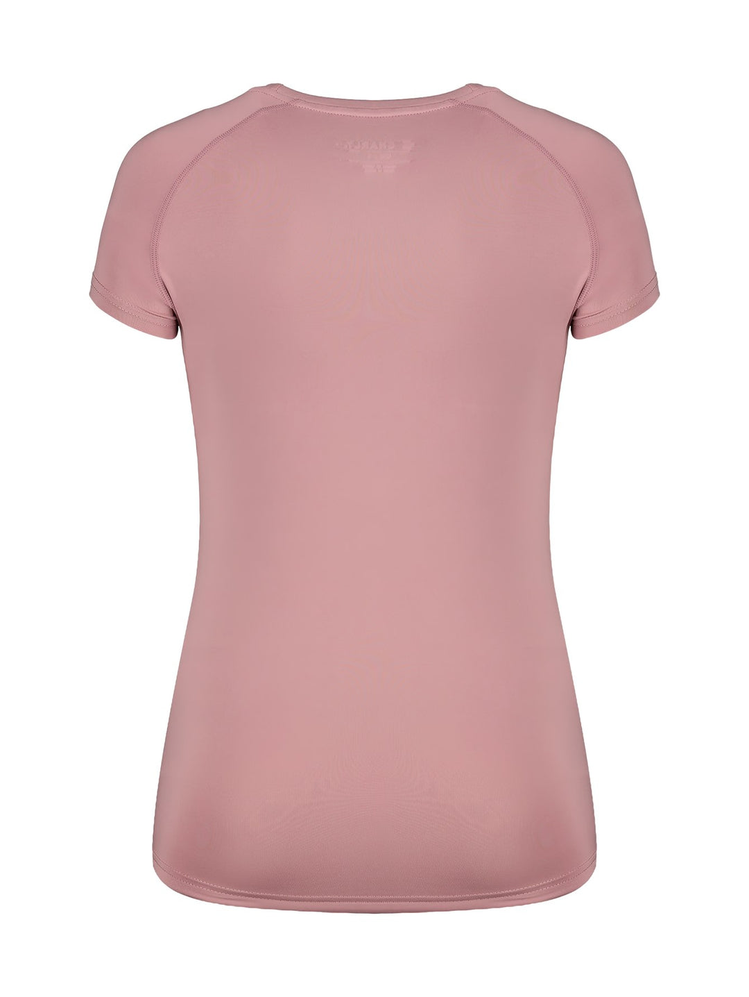 Playera deportiva color rosa con manga corta y cuello redondo.