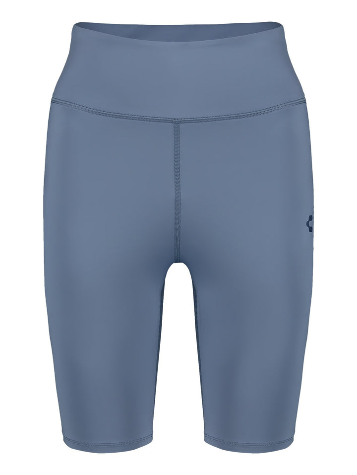 Mallas deportivas tipo biker en color azul lavanda para mujer con cintura alta.