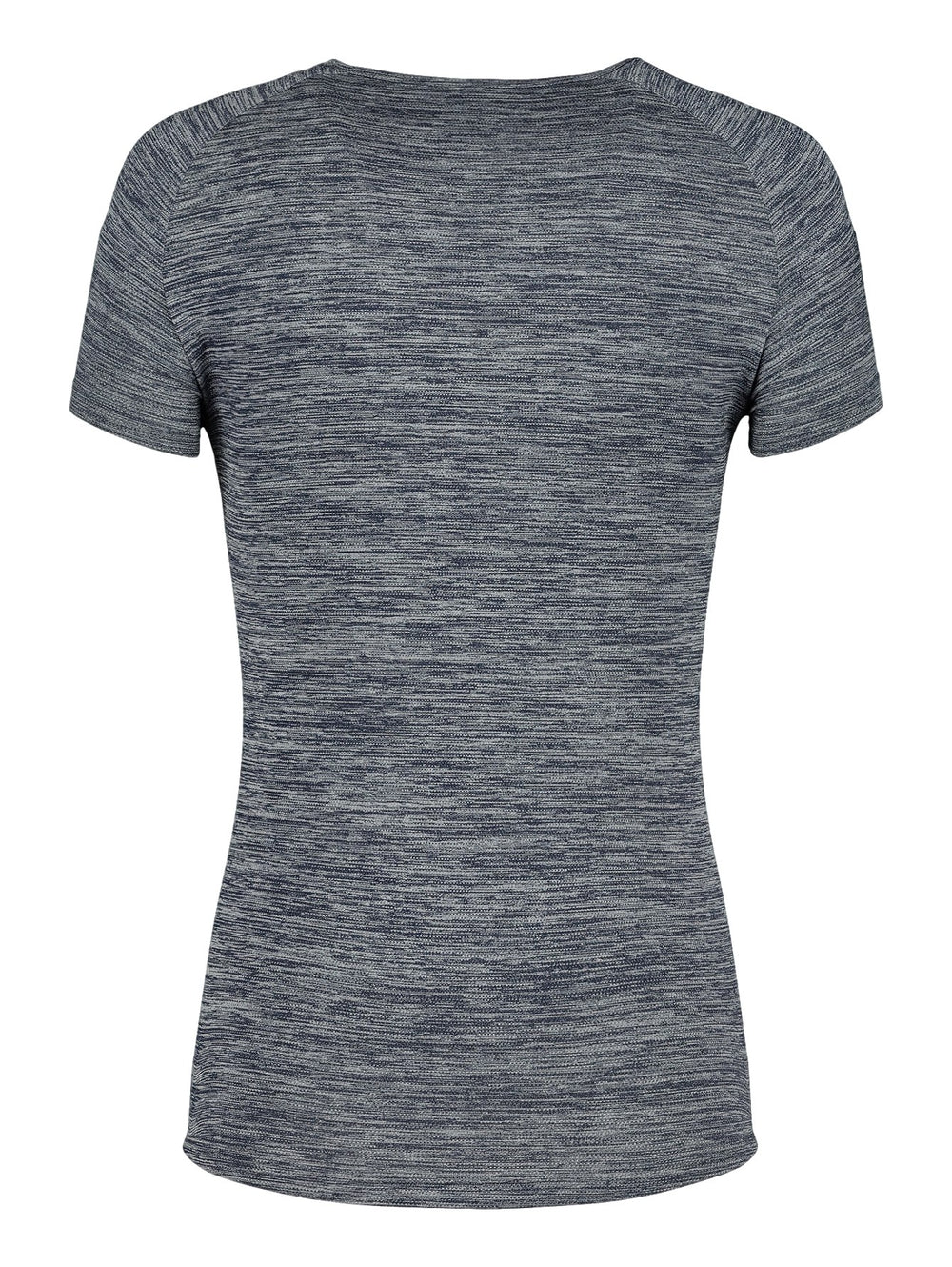 Playera deportiva de manga corta para mujer en color azul obscuro jaspeado con logo de Charly en el pecho.