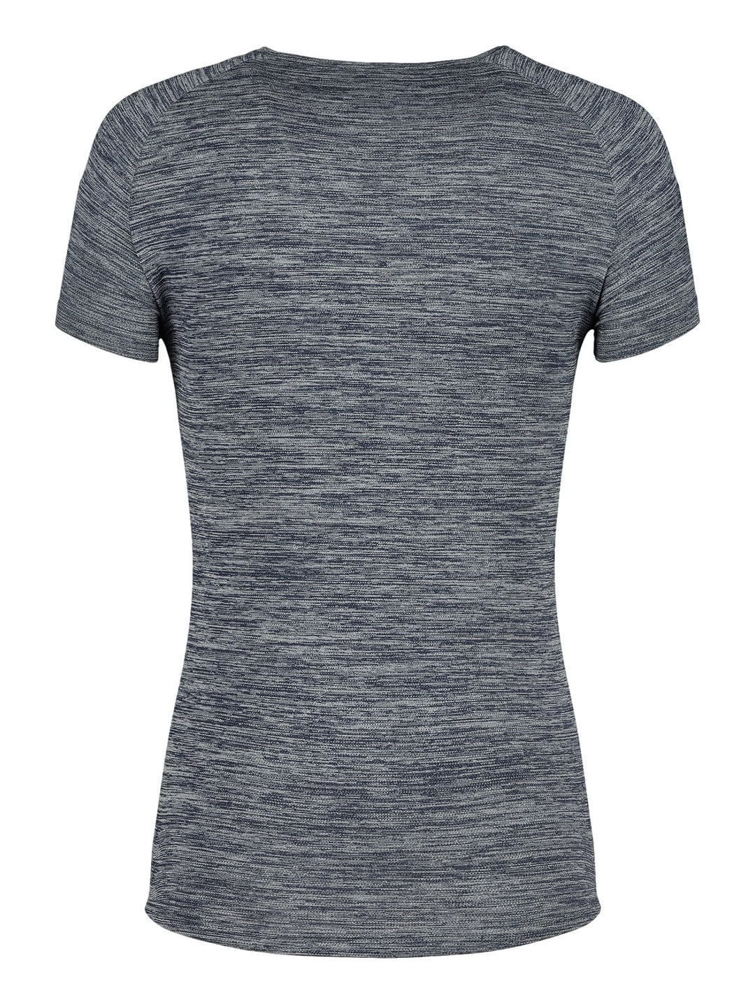 Playera deportiva de manga corta para mujer en color azul obscuro jaspeado con logo de Charly en el pecho.