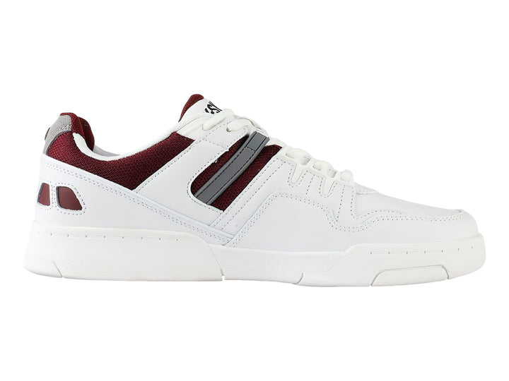 Tenis K-Swiss Match Rival en color blanco con detalles en color vino y gris, vista lateral.