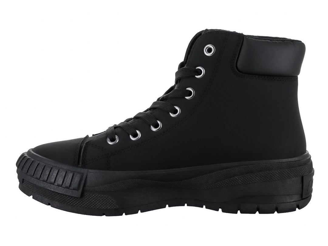 Tenis Lotto Oddiseo color negro monocromo, diseño de bota con suela robusta y cordones.