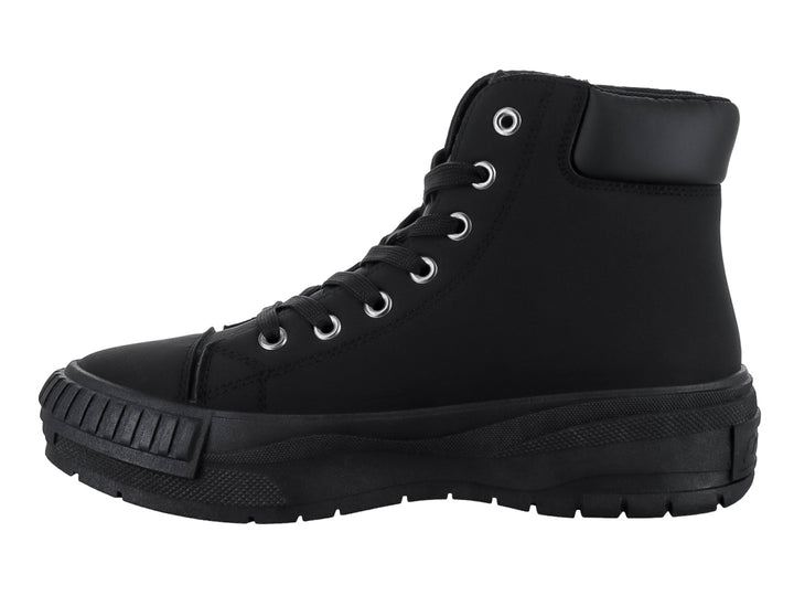 Tenis Lotto Oddiseo color negro monocromo, diseño de bota con suela robusta y cordones.