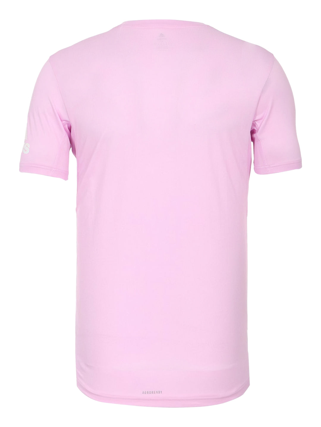 Hombre modelando playera deportiva Adidas color rosa fusión con cuello redondo y manga corta.