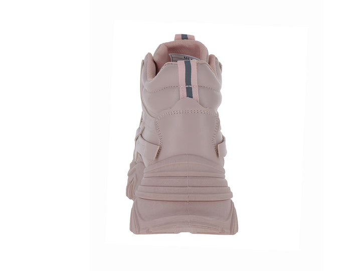 Tenis chunky color rosa con suela gruesa y cordones.