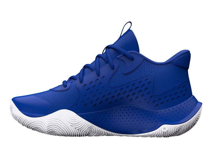 Tenis de baloncesto Under Armour en color azul royal con detalles en azul marino y suela blanca.
