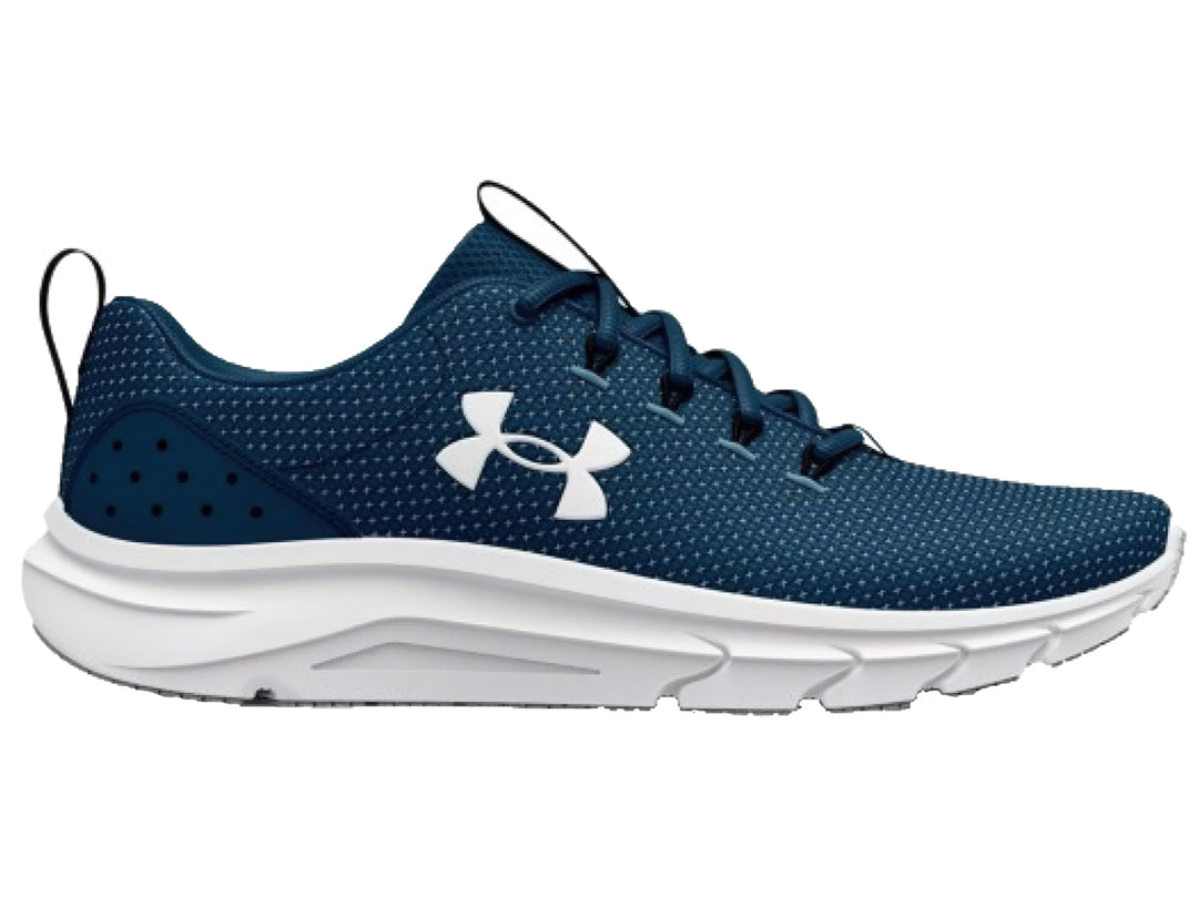 Tenis deportivos Under Armour UA Phade RN 2 en color azul marino con suela blanca.
