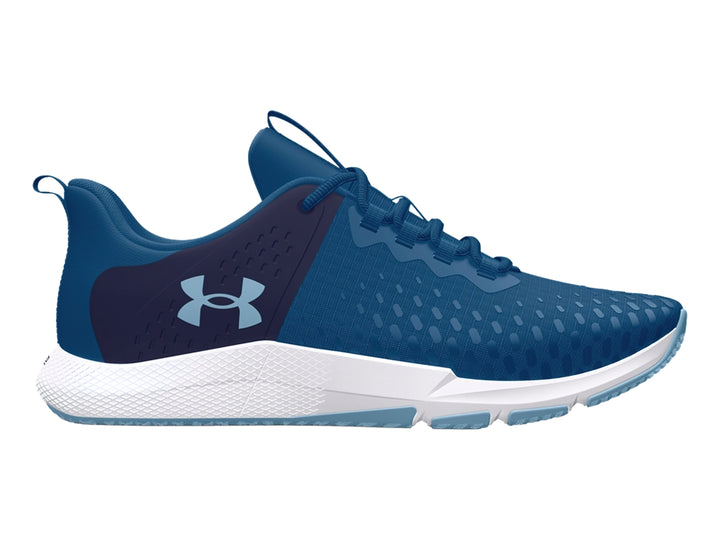 Tenis deportivos Under Armour color azul con suela blanca y detalles en azul marino.