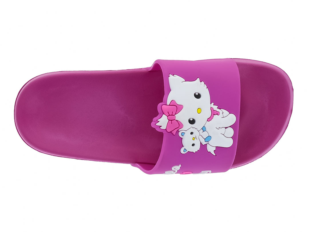 Sandalia deslizable de material EVA color fiusha con texto &