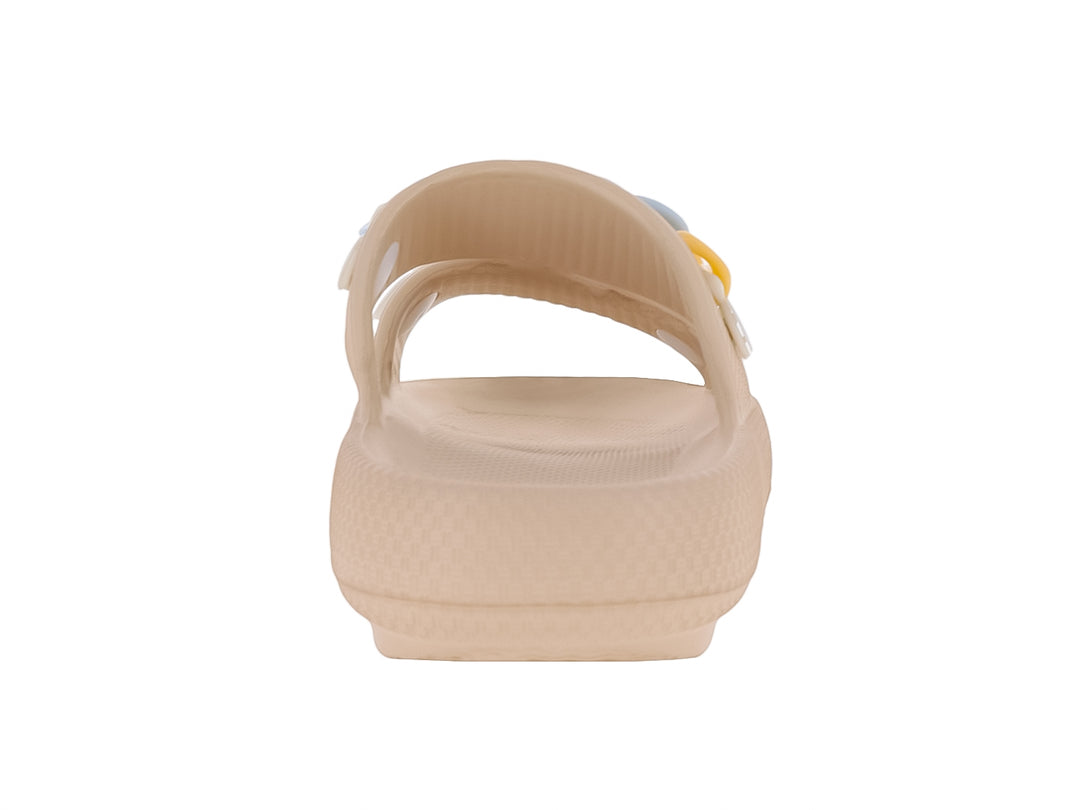 Sandalias de EVA color kaki con detalle de cadena multicolor en las tiras superiores.