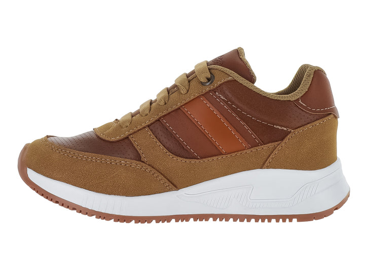 Tenis infantiles color camel con suela blanca y detalles en tonos café, marca Lonstar Unlimited.