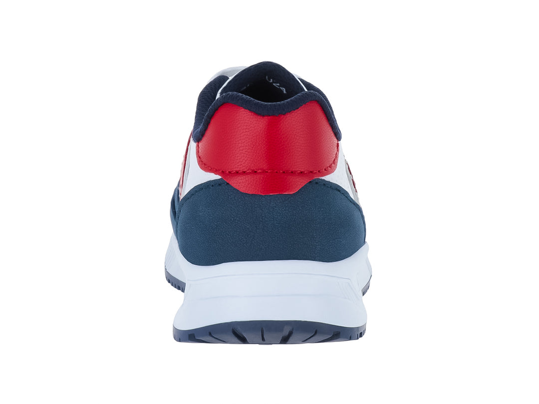 Tenis infantiles Lonstar Unlimited en colores blanco, marino y rojo con agujetas blancas.