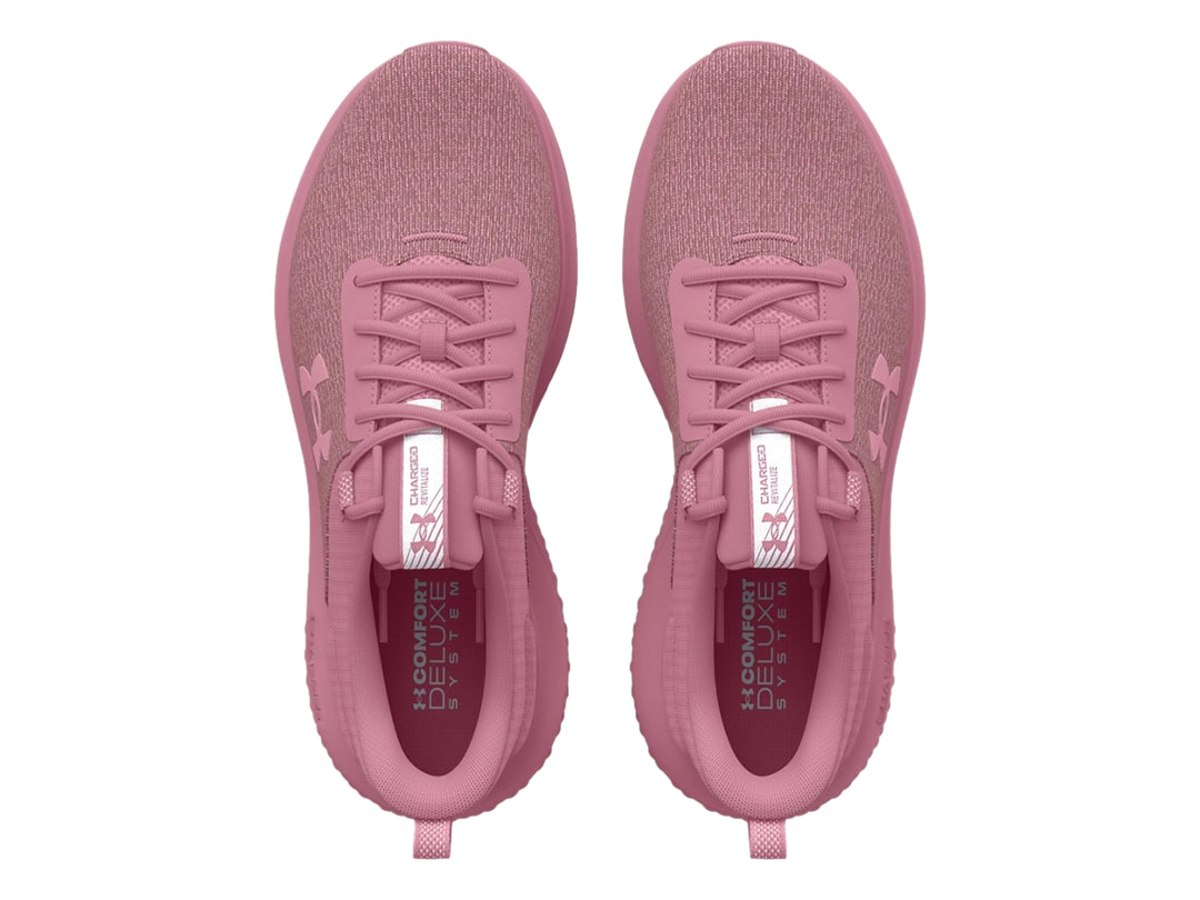 Tenis deportivos Under Armour color rosa Pink Elixir con malla transpirable y suela amortiguada.
