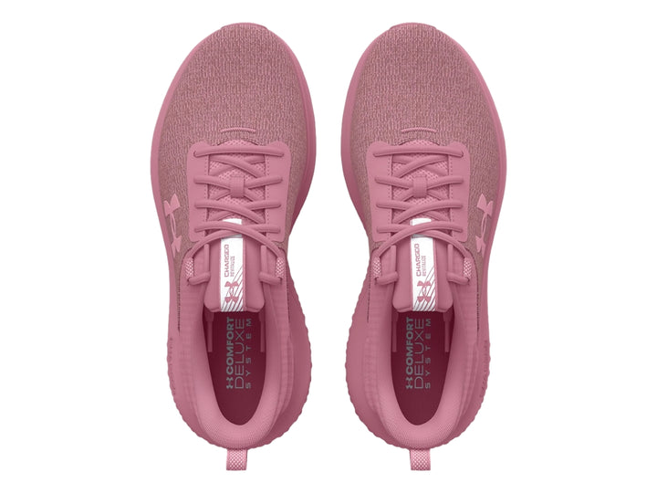 Tenis deportivos Under Armour color rosa Pink Elixir con malla transpirable y suela amortiguada.