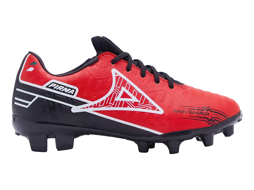 Zapato de fútbol Pirma Brasil en color rojo con detalles negros y blancos, diseñado para pasto natural.