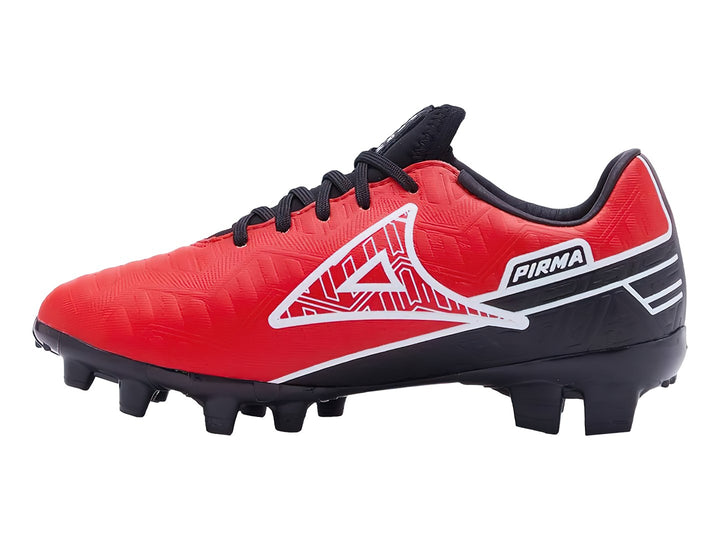 Zapato de fútbol Pirma Brasil en color rojo con detalles negros y blancos, diseñado para pasto natural.