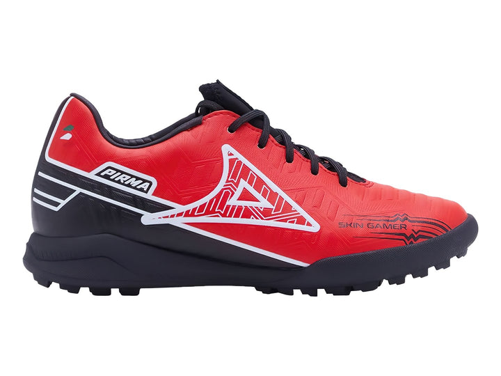Zapato de fútbol Pirma Brasil color rojo y negro con suela para césped sintético.