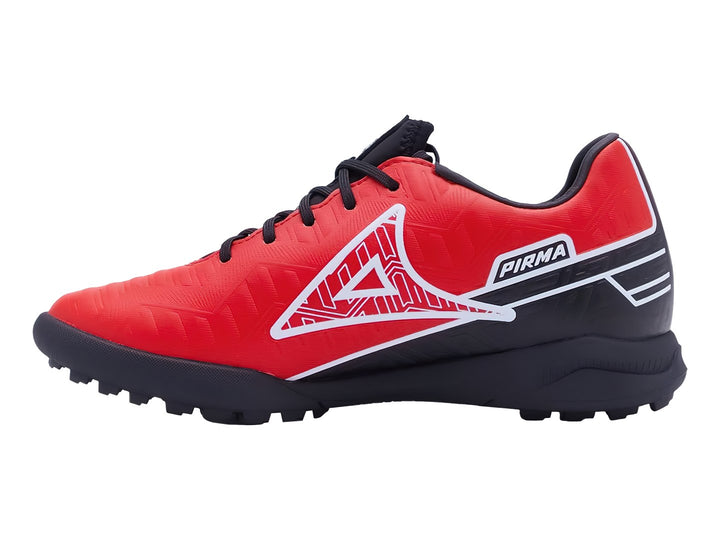 Zapato de fútbol Pirma Brasil color rojo y negro con suela para césped sintético.