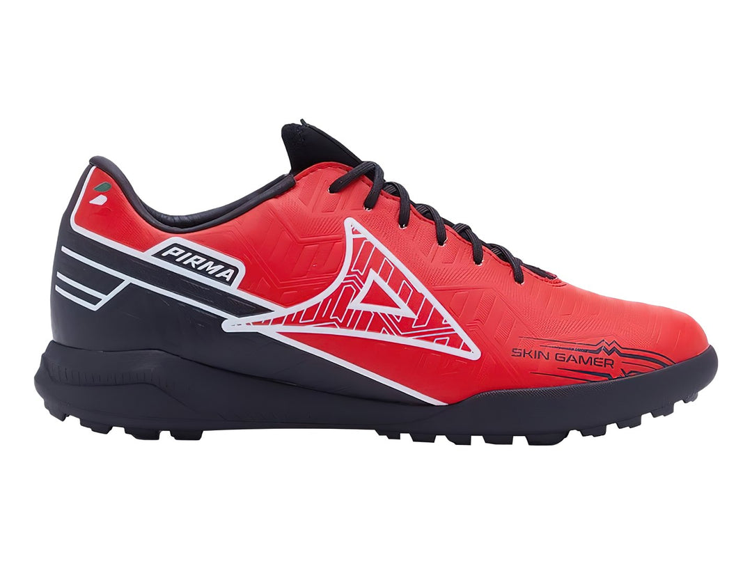 Zapato de fútbol Pirma Brasil en color rojo con detalles en negro y blanco, suela para pasto sintético.
