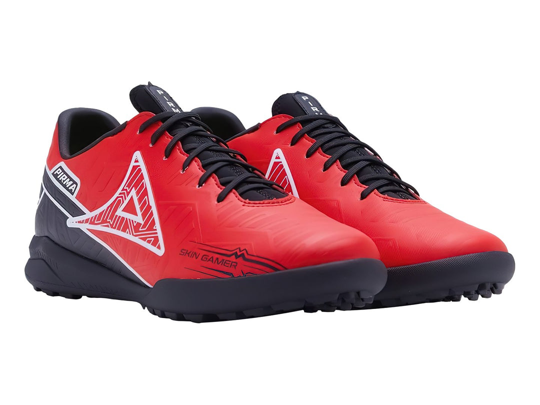 Zapato de fútbol Pirma Brasil en color rojo con detalles en negro y blanco, suela para pasto sintético.