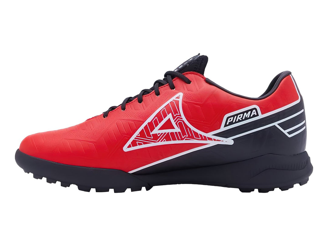 Zapato de fútbol Pirma Brasil en color rojo con detalles en negro y blanco, suela para pasto sintético.